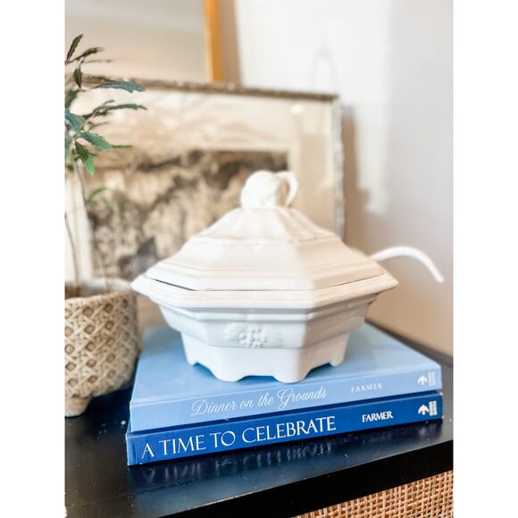California Pottery Soup Tureen & Lazy Susan Set – 8-Piece‎ White Ceramic MCM - Picture 2 of 10